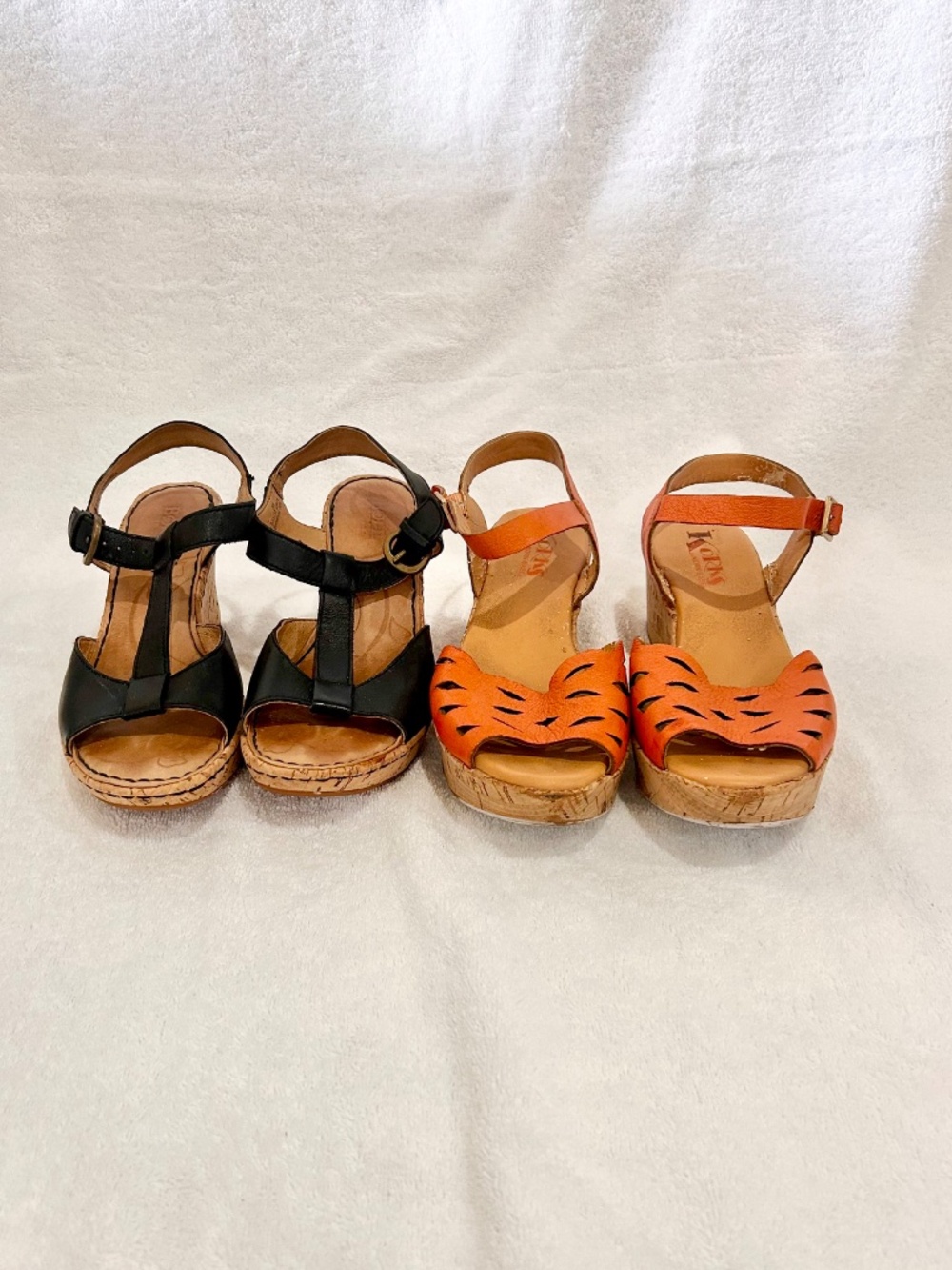 Born Black T-Strap Wedge and Korks Orange Sandals Lot of 2 Sandals - Picture 2 of 8